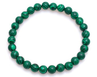 Pulsera elástica delicada con cuentas de malaquita, joyería de piedras preciosas
