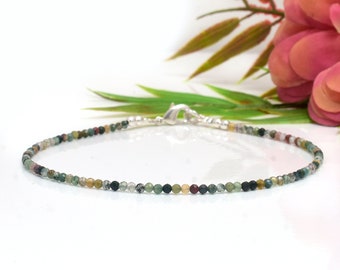 Dainty Bloodstone Bracelet, Tiny Beaded Gemstone, Minimalist Stacking