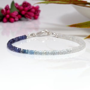 Iolite, Aquamarine & Moonstone Beaded Bracelet in Sterling Silver or Gold Filled