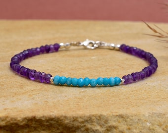Sleeping Beauty Turquoise & Amethyst Bracelet By Crystljems • February and December Birthstone • Minimalist Jewelry • Gift For Mom • BR94725