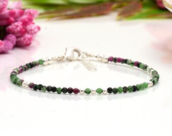 Bracciale in rubino e zoisite, braccialetti con perline di pietre preziose per donna, gioielli in rubino e zoisite, regali per lei, regali di Natale