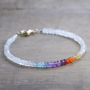Ombre Rainbow Gemstone Bracelet with Moonstone in Sterling Silver