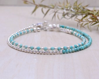 Dainty Turquoise Bracelet, Sterling Silver or Rose Gold Filled, Delicate Arizona  Stacking Jewelry, Single or Set