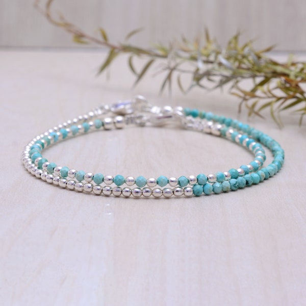 Dainty Turquoise Bracelet, Sterling Silver or Rose Gold Filled, Delicate Arizona  Stacking Jewelry, Single or Set