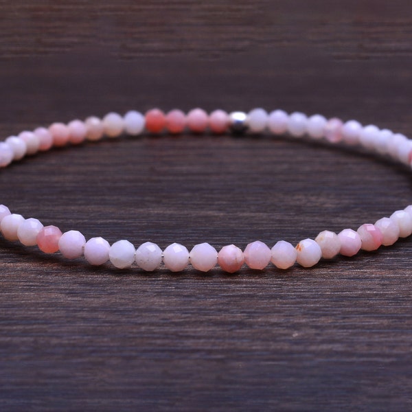 Rosa Opal Armband, Perlen Rosa Edelstein Elastisch Stapeln Schmuck, Zarte Stretch Facettierte Kleine Perlen