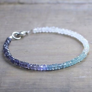 Iolite, Aquamarine & Moonstone Beaded Bracelet in Sterling Silver or Gold Filled