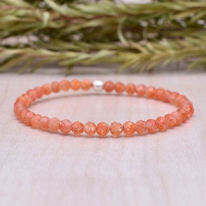 Sunstone Stretch Bracelet, Delicate Peach Gemstone Beaded Jewelry