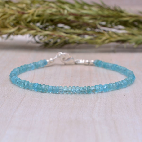 Bracelet en apatite, Argent sterling, Bijoux en apatite, Minimaliste, Bracelet superposé, Bijoux en pierres précieuses bleues