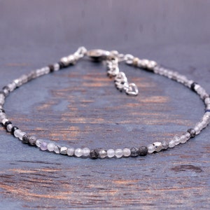 Armband med rutilerad kvarts, fina 3 mm ädelstenspärlor, fyllning i sterlingsilver eller guld, finare stapelarmband med ädelstenar