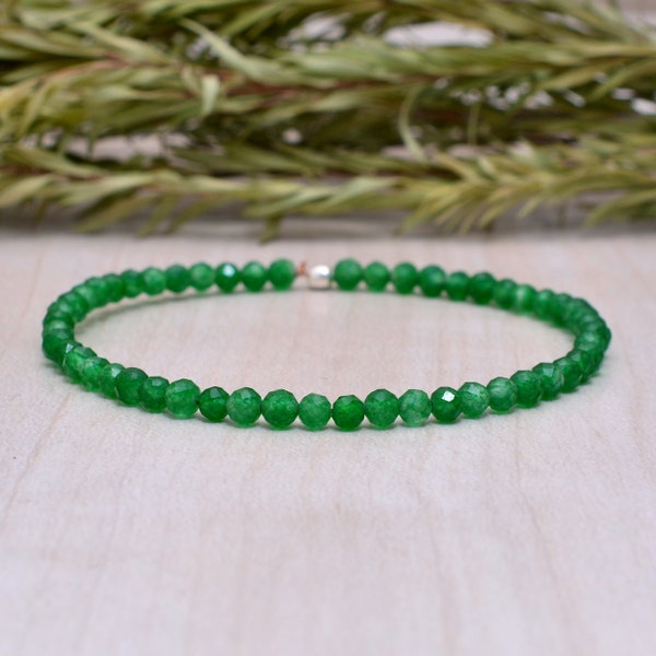 Green Jade Stretch Bracelet, Ultra Delicate Beaded Jade Elastic Jewelry, March Birthstone
