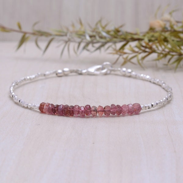 Pink Tourmaline Karen Hill Tribe Thai Silver Beaded Bracelet