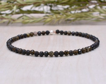 Obsidian Stretch Bracelet, Dainty Beaded Black Gemstone Jewelry Jewelry