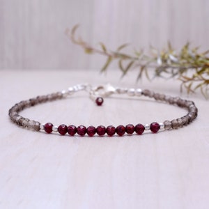 Smoky Quartz, Red Garnet Gemstone Bracelet Jewelry Brass