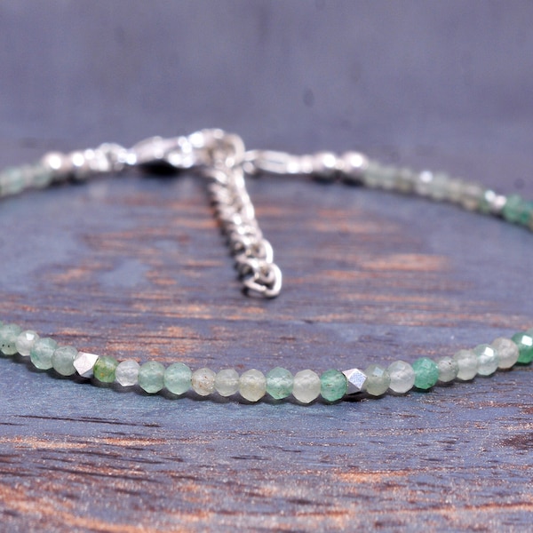 Green Aventurine Bracelet, Pale Green Tiny Gemstone Bracelet, Sterling Silver or Gold Fill, Heart Chakra, Good Luck, Stacking Bracelet