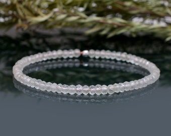 Clear Quartz Stretch Bracelet, Beaded Delicate Crystal Quartz Jewelry, Elastic Stacking Bracelet, April Birthstone