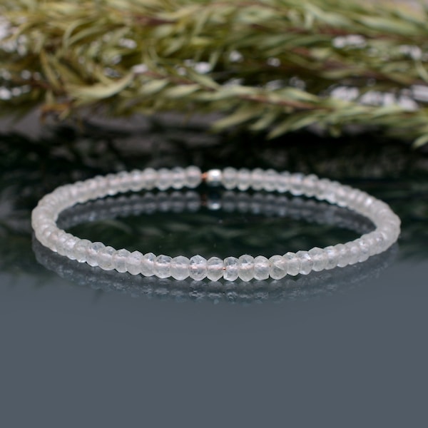 Clear Quartz Stretch Bracelet, Beaded Delicate Crystal Quartz Jewelry, Elastic Stacking Bracelet, April Birthstone