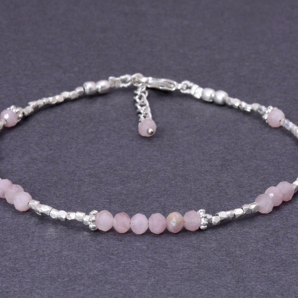 Rose Quartz Bracelet, Dainty Rose Quartz Anklet, Genuine Rose Quartz Protection jewelry, pink crystal gemstone ankle bracelet AAA++