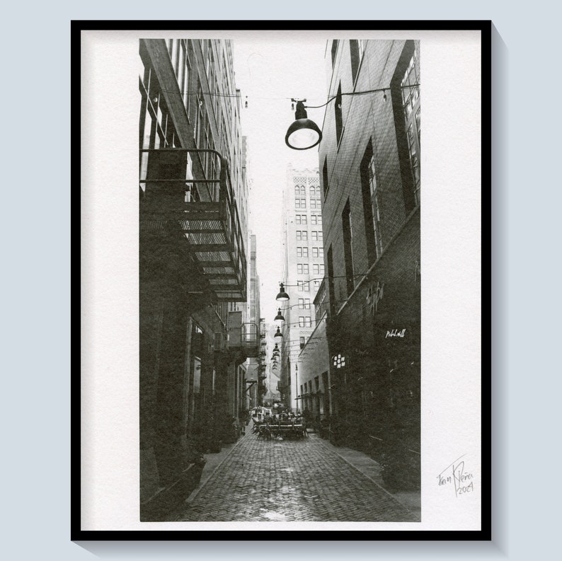 Parker's Alley Street in Downtown Detroit, Michigan USA. Fine Art Silver Gelatin Print.