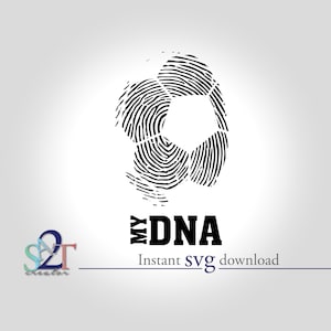 Puede incluir: Diseño gráfico en blanco y negro de un balón de fútbol hecho de huellas dactilares con el texto "MY DNA" debajo. Descarga instantánea SVG.