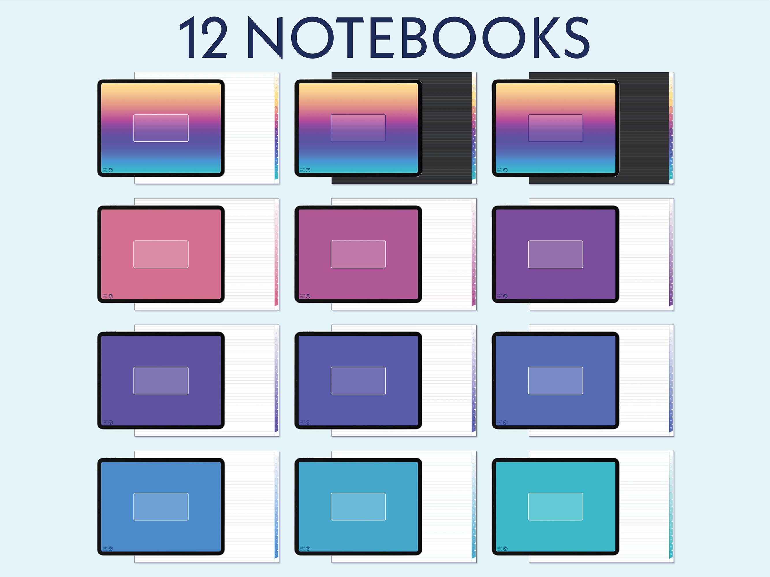 Digital Notebook With 12 Section Tabs, Goodnotes, Landscape, Student ...