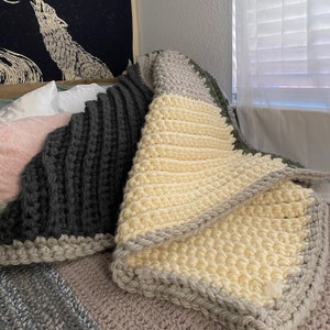 Super Chunky Handgemachte Häkeldecke Wolle | Jumbo Yarn Flechtoptik häkeln | Twin-Size-Bett-Dekor | Modern Aesthetic Wool Colorblock