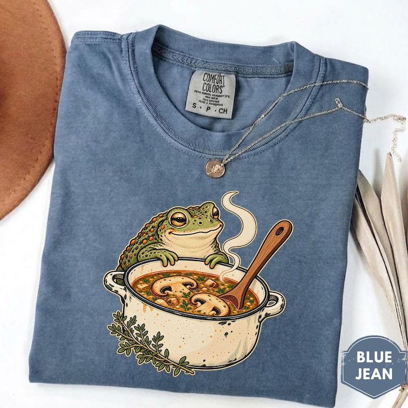 Cottagecore Frog Shirt, Smiling Toad Mushroom Soup Tee, Cozy Comfort ...