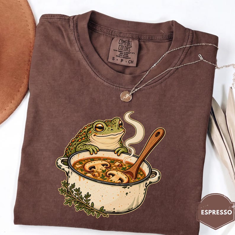 Cottagecore Frog Shirt, Smiling Toad Mushroom Soup Tee, Cozy Comfort ...