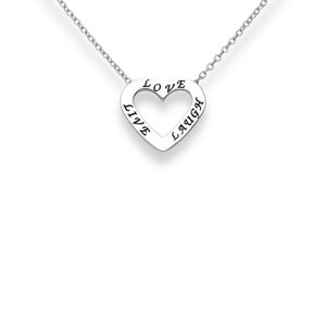 Colgante &quot;Live Love Laugh&quot; de plata esterlina 925 con corazón oxidado adoré