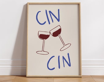 Cin Cin Weingläser Print: Trendige Küchenkunst (Digitaler Download)