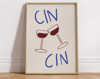 Trendy Cin Cin Poster, Cheers Print, Wine Print, Wine Glasses, Cin Cin, Kitchen Print, Printable , Digital Download