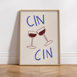 Trendy Cin Cin Poster, Cheers Print, Wine Print, Wine Glasses, Cin Cin, Kitchen Print, Printable , Digital Download