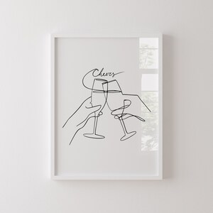 K&ouml;nnte beinhalten: Eine Schwarzwei&szlig;-Zeichnung von zwei Champagnergl&auml;sern, die ansto&szlig;en, mit dem Wort "Cheers" dar&uuml;ber.