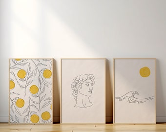 Griekenland Prints Set van 3 Wall Art Printable, Boho Gallery Wall Set, Mediterrane Kunst, Neutrale Fotografie Reisposter, Citroenen