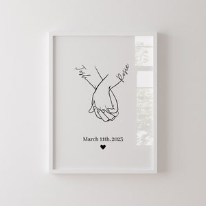 Impresión personalizada de manos tomadas, regalo para parejas, regalo de pareja personalizado, regalo de aniversario, regalo del día de San Valentín, impresión digital