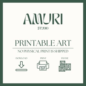 K&ouml;nnte beinhalten: Eine wei&szlig;e Grafik mit gr&uuml;nem Text, der "AMURI STUDIO PRINTABLE ART NO PHYSICAL PRINT IS SHIPPED" lautet, mit Symbolen zum Herunterladen, Drucken und Einrahmen.