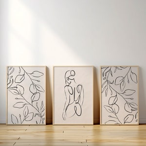 Set of 3 Digital Art, Woman Line Art Prints, Minimalist Wall Art, Woman Line Drawing, Aesthetic Room Decor, Gallery Wall Set, Modern Art