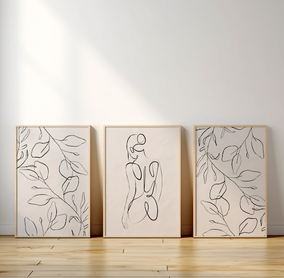 Set of 3 Digital Art, Woman Line Art Prints, Minimalist Wall Art, Woman Line Drawing, Aesthetic Room Decor, Gallery Wall Set, Modern Art