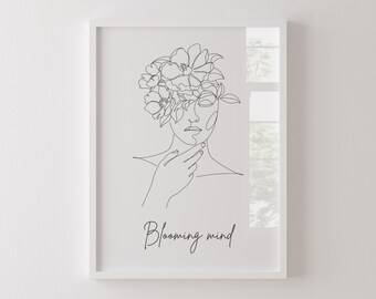 Blooming Mind Line Art Print: Inspirational Quote (Digital Download)