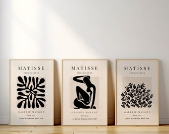 Black Matisse Print Set of 3, Matisse Print Download, Museum Poster, Vintage Gallery Wall, Gallery Wall Art, Bundle Set of 3 Prints, Digital