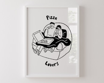 Lámina "Amantes de la pizza": Arte retro para la pared de la cocina (Descarga digital)