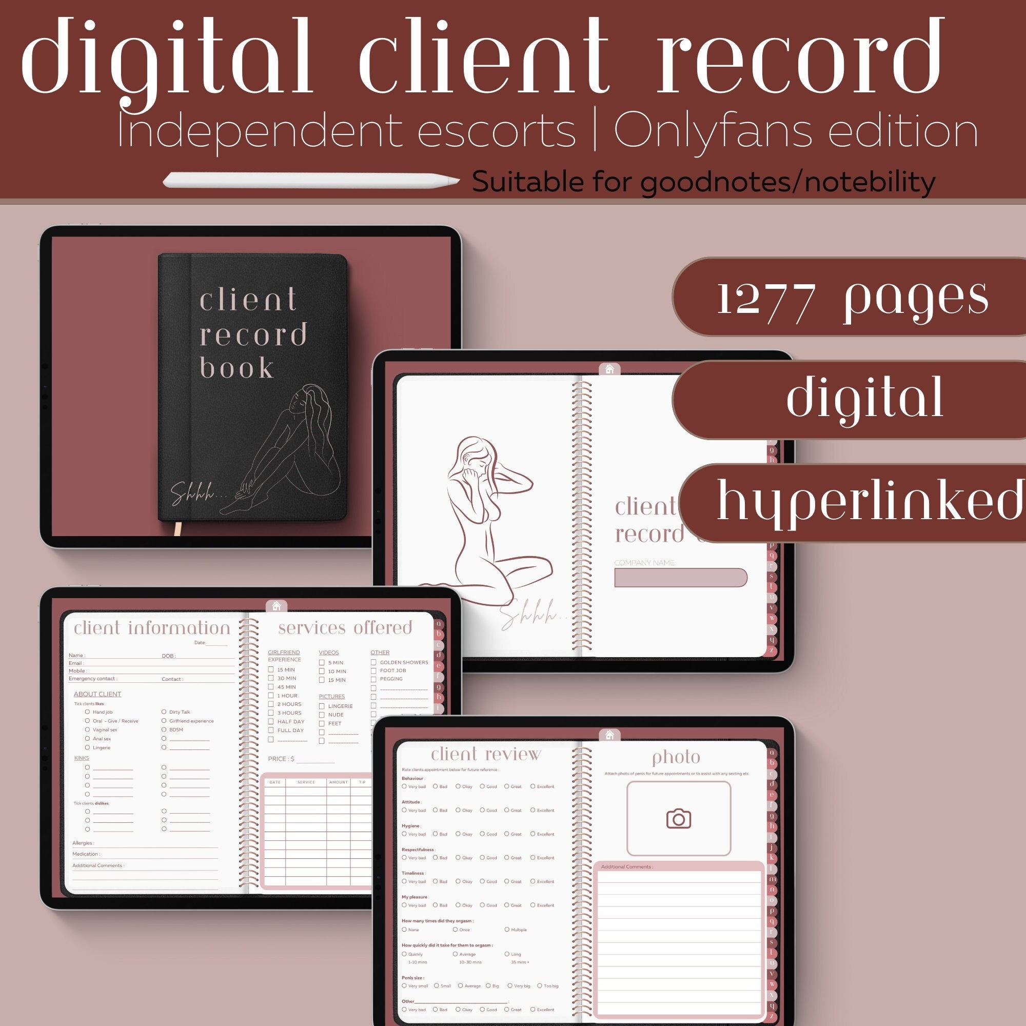 Adult Services Client Record Book DIGITAL, Onlyfans Client Record, Only ...