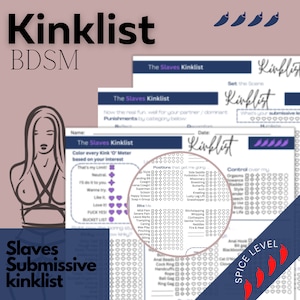 Extreme Submissive Kink List, Spice Level 5 (digital Download) - Etsy