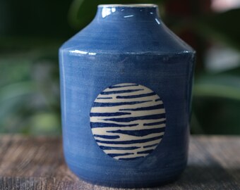 Handmade Stoneware Ceramic Vase, Functional Art, Table Home Decoration, Gift, Minimalist Modern Design, Small Blue Flower Vase, Hand painted