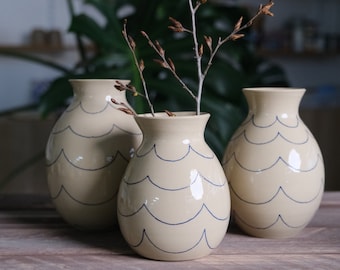 手作り陶器の花瓶 高さ8インチの青い手作り陶器製花瓶：ドライフラワーポットのホーム