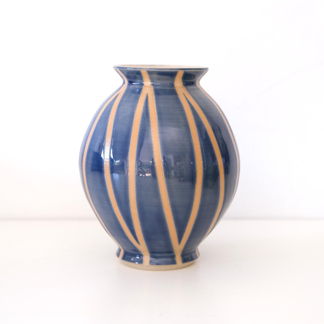 Blue Ceramic Vase, Handmade Stoneware Vase, Hand Thrown Flower Vase ...