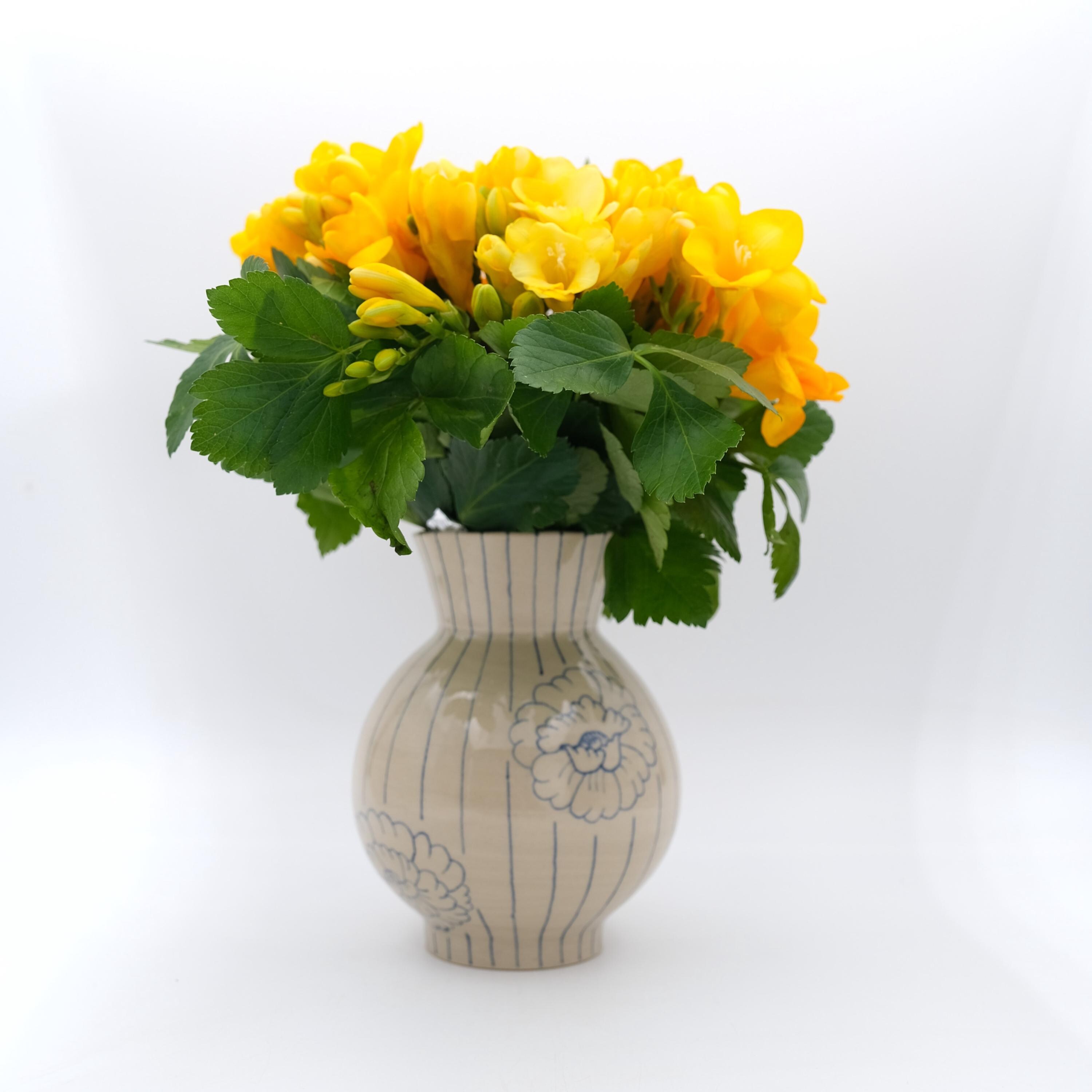 Handmade Ceramic Vase, Striped Floral Pottery Vase, Wheel Thrown ...