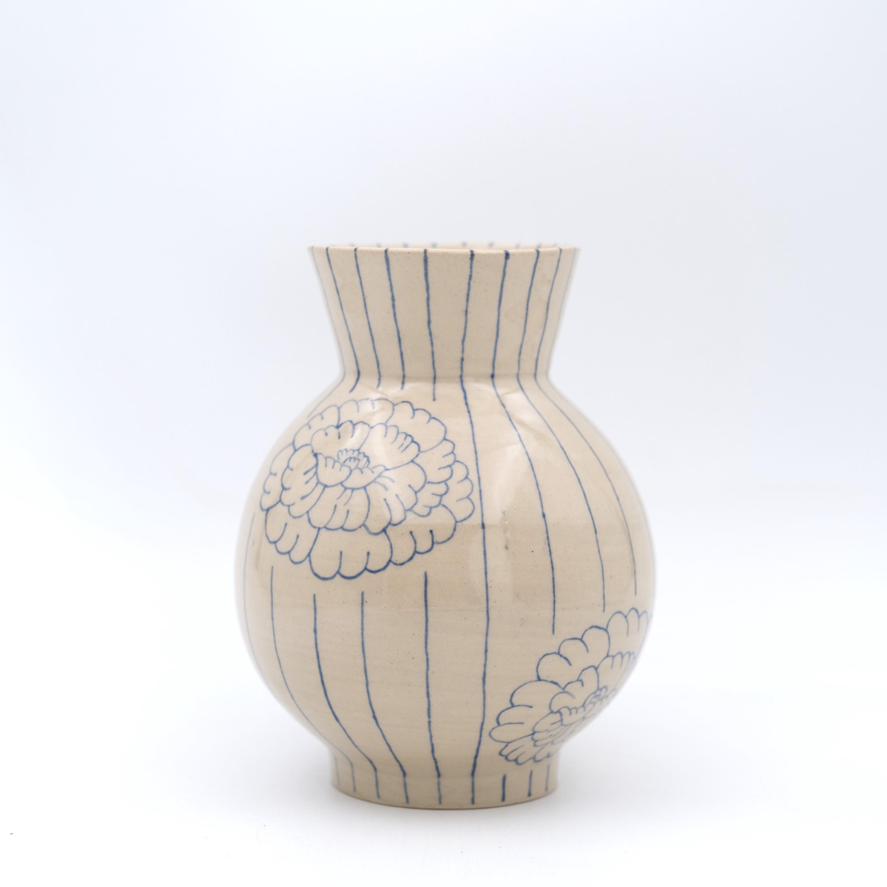 Handmade Ceramic Vase, Striped Floral Pottery Vase, Wheel Thrown ...