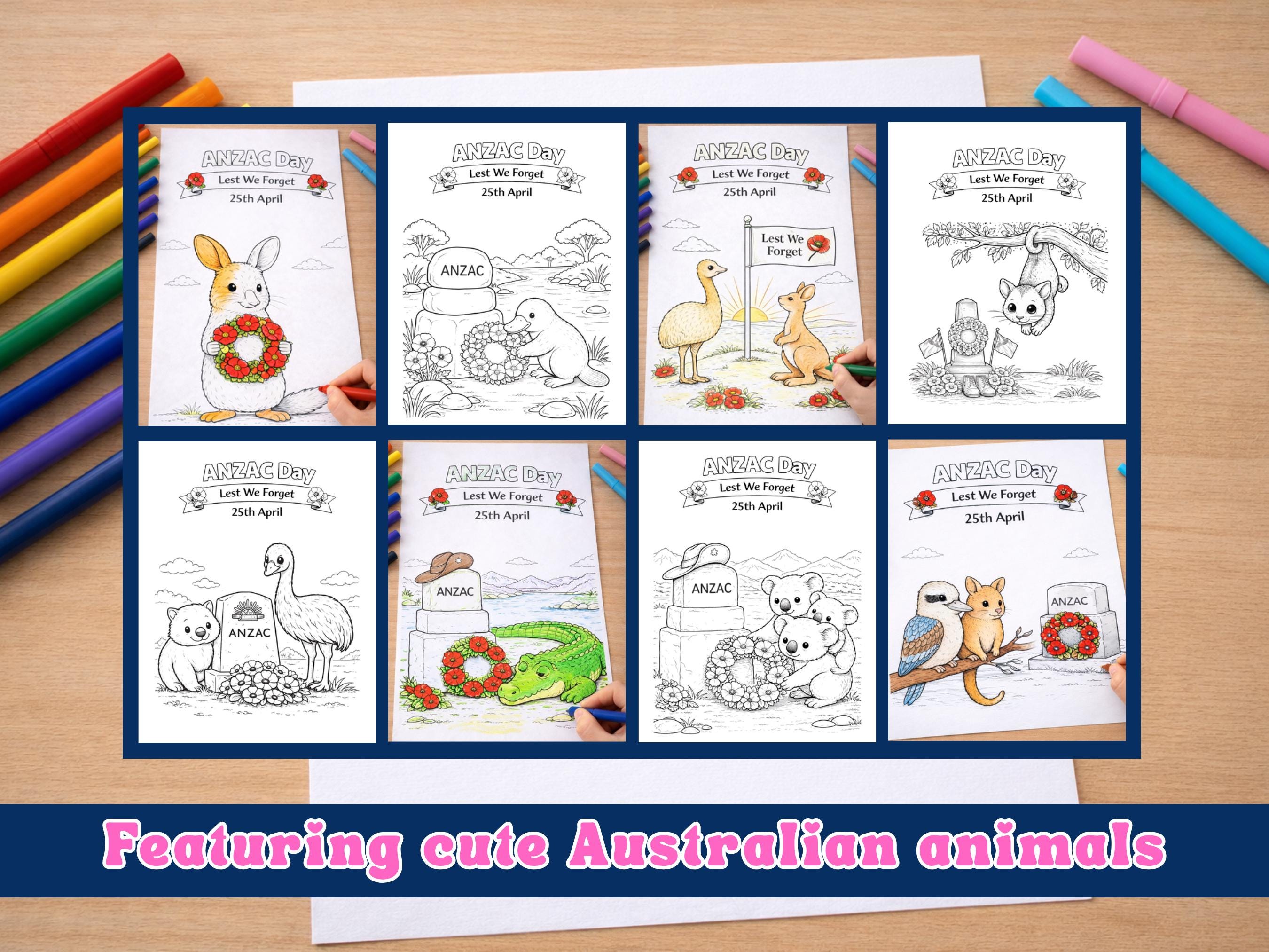 ANZAC Day Colouring Pages Printable for Kids | Australian Animals | 30 ...