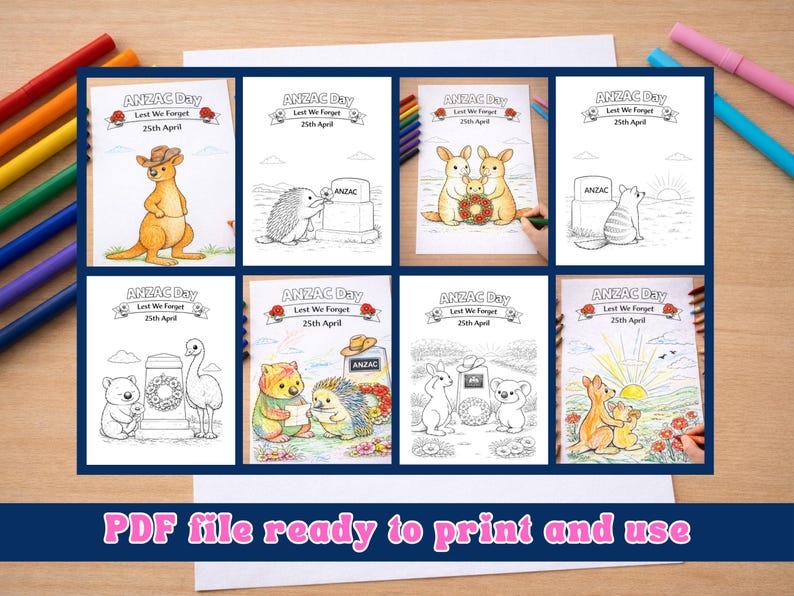 ANZAC Day Colouring Pages Printable for Kids | Australian Animals | 30 ...