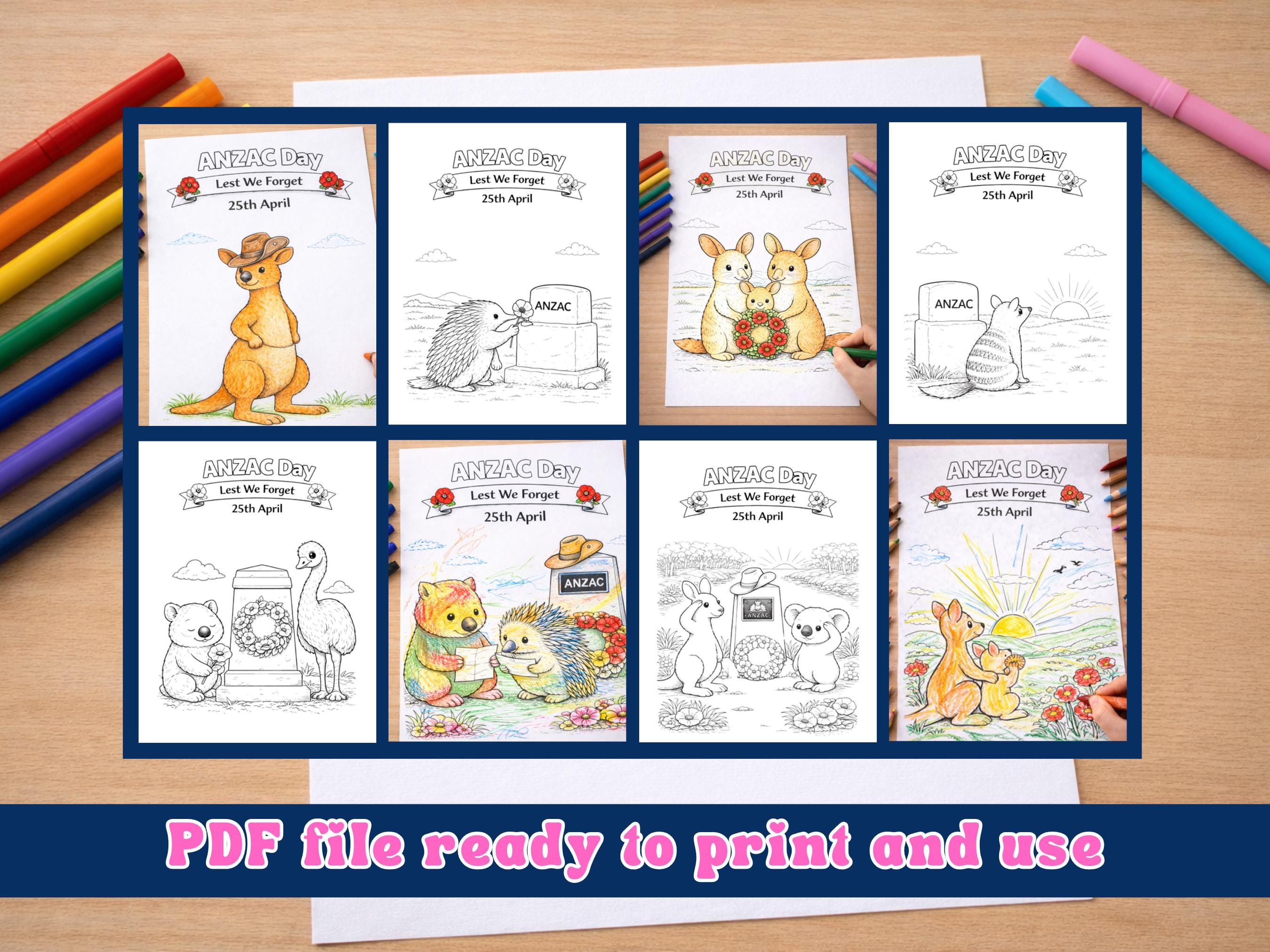ANZAC Day Colouring Pages Printable for Kids | Australian Animals | 30 ...